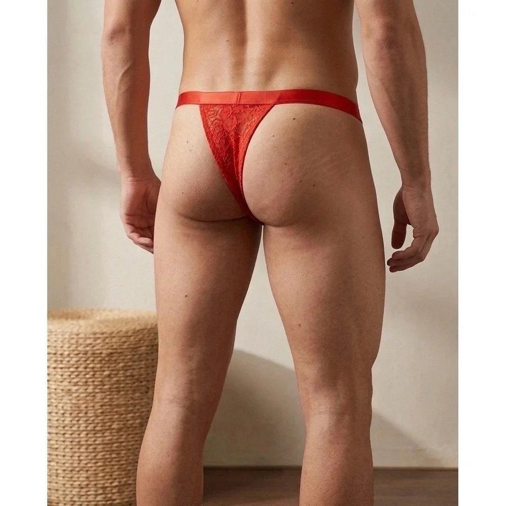 NWT Cosabella Never Say Never Italian Thong for Men Lace Underwear Orange M